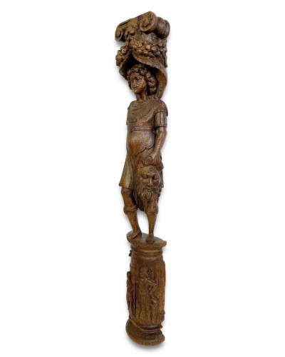 Oak term with a figure of David &amp; Goliath. Flemish, 17th century. - Sculpture Style 