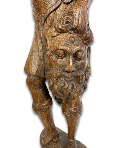 Oak term with a figure of David &amp; Goliath. Flemish, 17th century. - 
