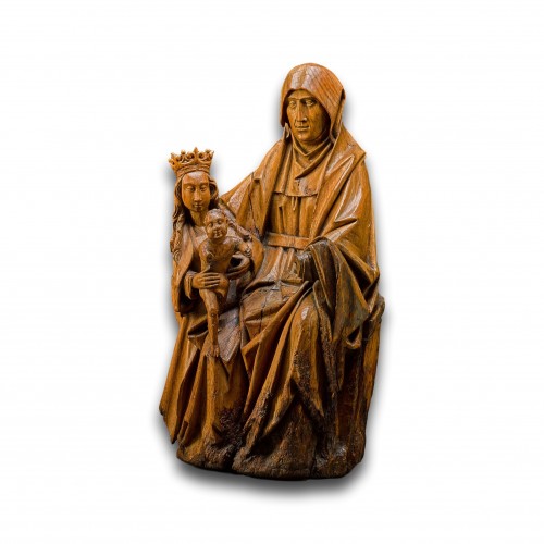 Oak sculpture of The Virgin &amp; Child with Saint Anne. Brabant, circa 1500. - 