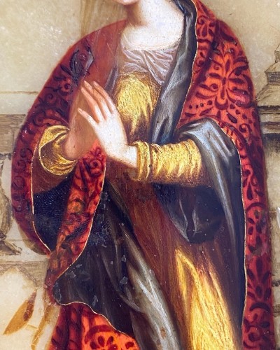 XVIIe siècle - Peinture en albâtre de Sainte Catherine d'Alexandrie,Florence 17e siècle