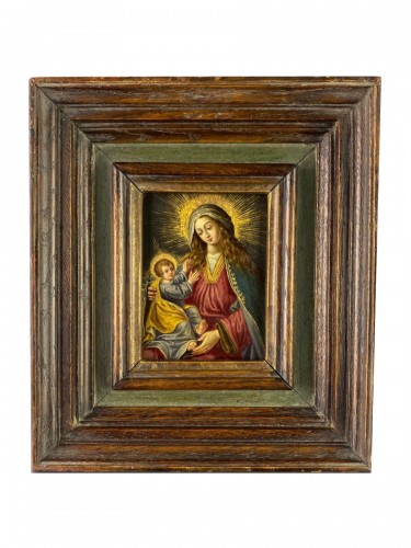 Cabinet painting of the virgin &amp; child. Spanish, mid 17th century.