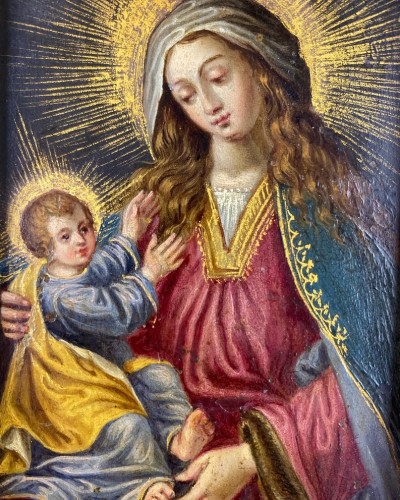 Cabinet peinture de la vierge et de l'enfant, Espagne milieu du 17e siècle - Art sacré, objets religieux Style 