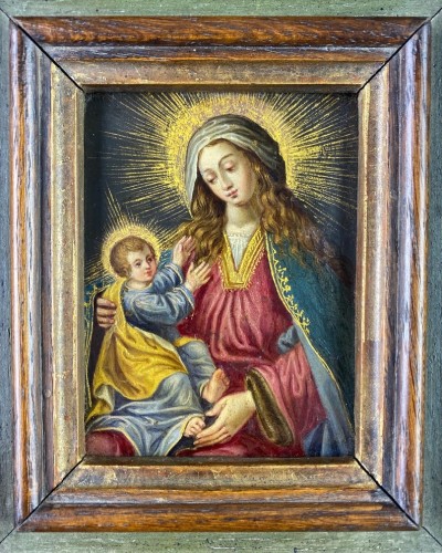 Paintings & Drawings  - Cabinet painting of the virgin &amp; child. Spanish, mid 17th century.