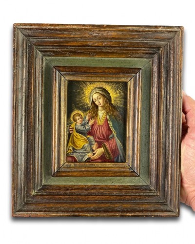  - Cabinet painting of the virgin &amp; child. Spanish, mid 17th century.