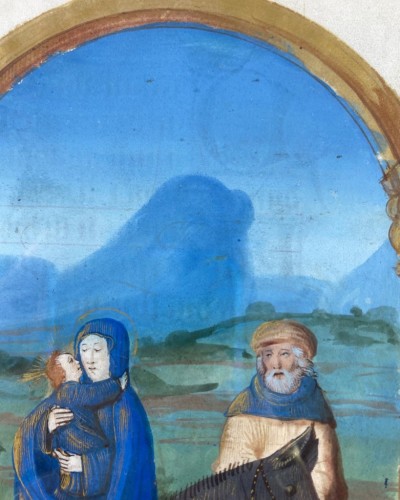 <= 16th century - Flight into Egypt manuscript page. French, possibly Paris, 16th century.