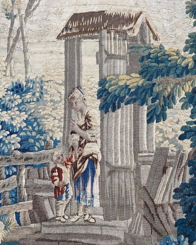 Tapestry & Carpet  - Pastoral tapestry family in a woodland garden. Aubusson, c.1760-1770.