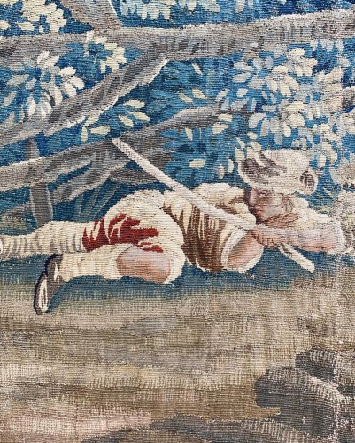 Pastoral tapestry family in a woodland garden. Aubusson, c.1760-1770. - 