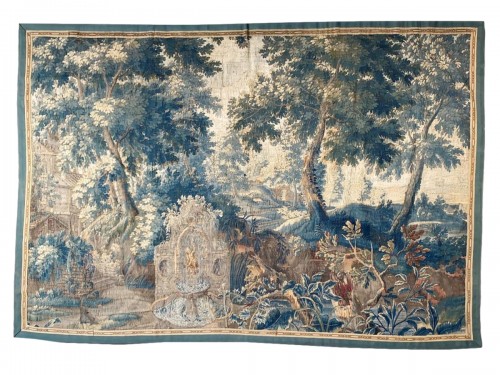 Verdure garden landscape tapestry with a fountain. Flemish, c.1680.