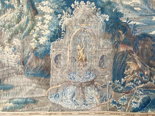 17th century - Verdure garden landscape tapestry with a fountain. Flemish, c.1680.