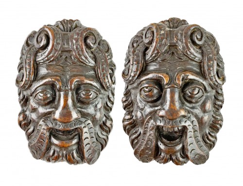 Pair of Renaissance masks of warriors. Italian, late 16th century.