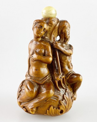 17th century - Boxwood Poseidon flask. French, late 17th century.