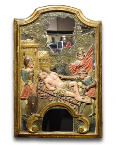 Pair of wooden reliefs of Saint Michael &amp; Lawrence. Spain17th century - Religious Antiques Style 