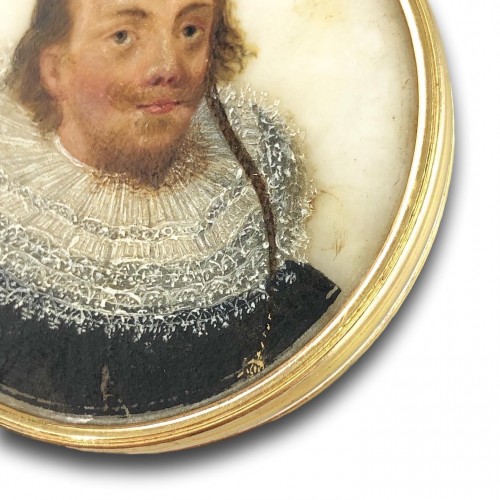 Antiquités - Portrait miniature recto-verso sur albâtre - Europe du Nord XVIIe siècle