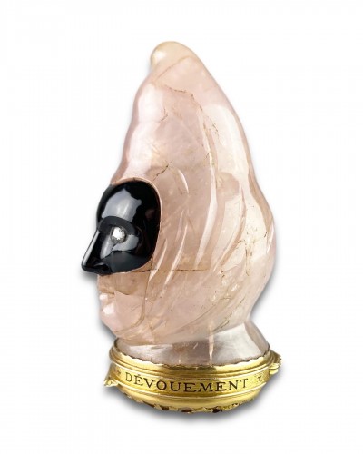 - Arlequin masqué - Tabatière en quartz rose et or, France 19e siècle