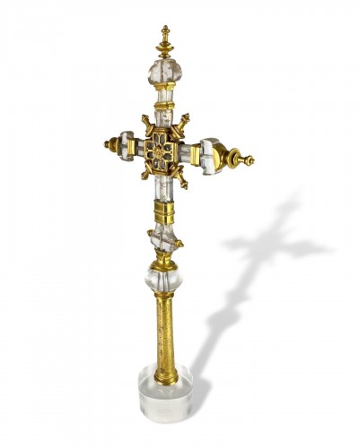 XIe au XVe siècle - Importante croix processionnelle en cristal de roche, Espagne 13e / 14e siècle