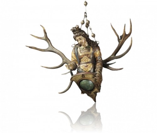 Wood &amp; antler Lüsterweibchen of a Mermaid King. German, 17th century. - 