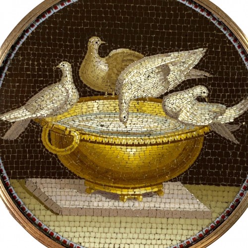 Objets de Vitrine  - Colombes en micromosaïque de Pline par Giacomo Raffaelli, Italie 18e siècle