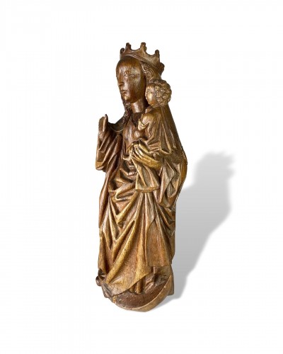Sculpture Sculpture en Bois - Vierge à l'Enfant sur un croissant de lune, Bourgogne début XVIe