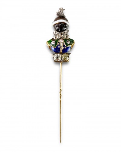 Stick pin with an agate &amp; enamel bust of a Moorish Prince. French, 18th cen - Antique Jewellery Style 