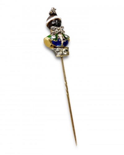 Antiquités - Stick pin with an agate &amp; enamel bust of a Moorish Prince. French, 18th cen