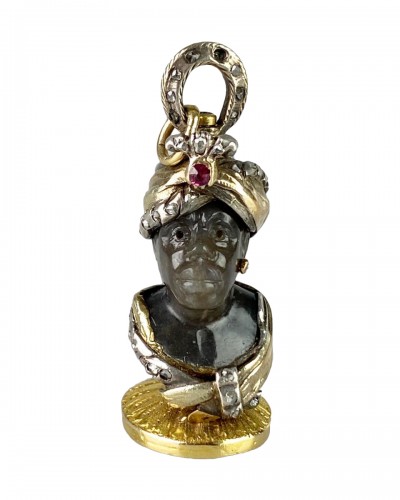 Agate & gold seal set with a Moorish Prince. French, late 17th & 18th centu