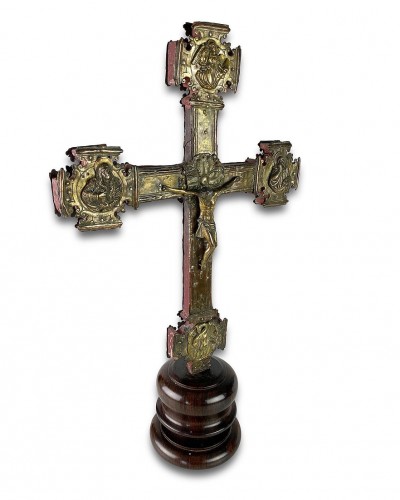  - Renaissance gilt copper processional cross. Italian, 15th - 16th centuries.