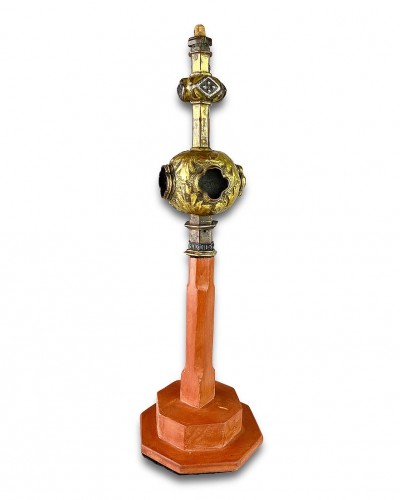 Copper gilt processional cross or chalice stem. Italian, late 15th century.