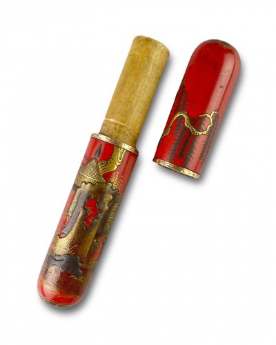 Antiquités - Exceptional gold mounted lacquer Billet-doux. French and English, Circa 178