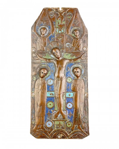 Champlevé enamel book cover with the Crucifixion. Limoges, France, c.1200.