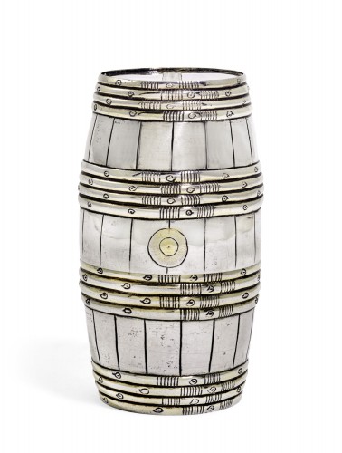 Silver gilt barrel double beaker. German, late 17th century