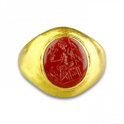 Ring with a jasper intaglio of Jupiter. The intaglio, 1st - 2nd century AD. - 