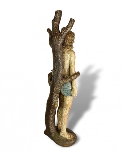 Religious Antiques  - Limewood sculpture of Saint Sebastia, North Italian mid 16th century