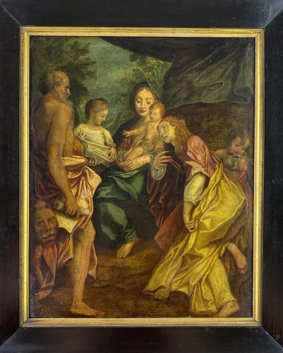 Oil on copper painting after Antonio Coreggio. Italian, early 18th century.