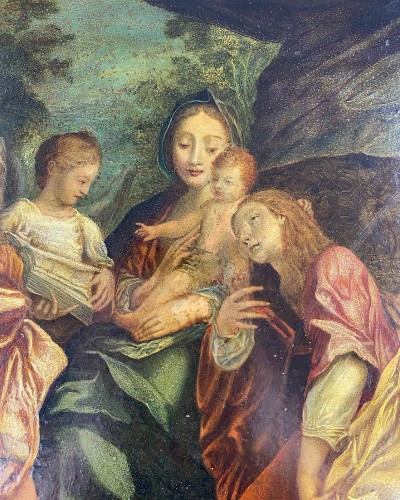 Antiquités - Oil on copper painting after Antonio Coreggio. Italian, early 18th century.