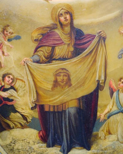 Sainte Véronique - Peinture sur albâtre, Rome XVIIe siècle - Tableaux et dessins Style 
