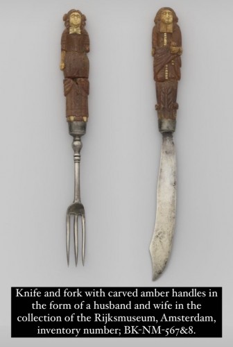 Rare pair of amber handled marriage cutlery. Northern Germany, 17th century - 
