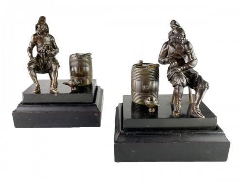 Pair of bronze smoking companions, manner of Pierre Xavery. Dutch, 18th cen