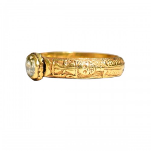 Georgian skeleton mourning ring set with an antique yellow diamond
