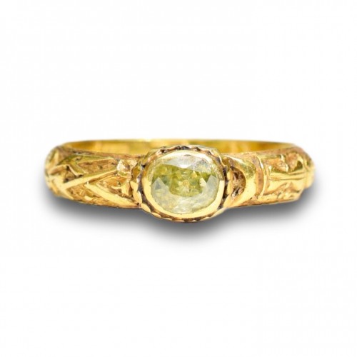 Bague de deuil squelette géorgienne sertie d'un diamant jaune antique - Bijouterie, Joaillerie Style 