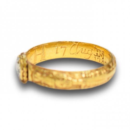 XVIIIe siècle - Bague de deuil squelette géorgienne sertie d'un diamant jaune antique