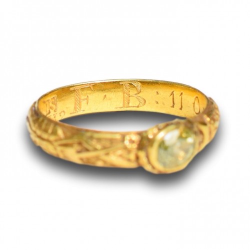 Bague de deuil squelette géorgienne sertie d'un diamant jaune antique - 