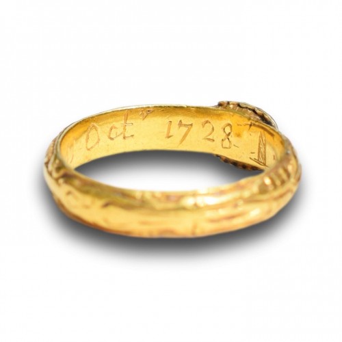 Antiquités - Bague de deuil squelette géorgienne sertie d'un diamant jaune antique