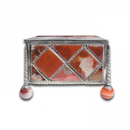 Objects of Vertu  - Silver Casket Set With Harlequin Panels Of Agate. German, 18th Century.