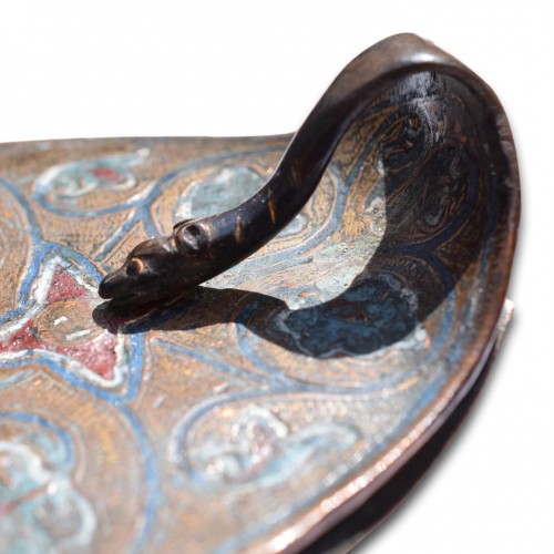 Champleve enamelled copper incense boat. Limoges, France, early 13th centur - 