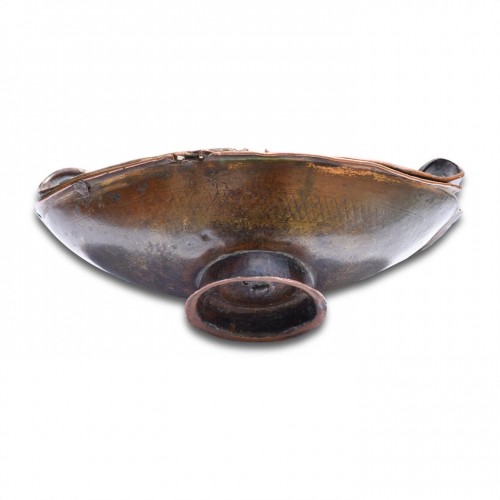  - Champleve enamelled copper incense boat. Limoges, France, early 13th centur