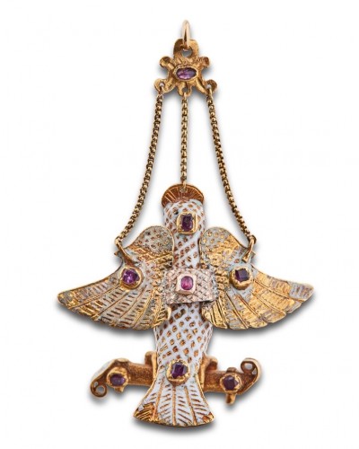 Bijouterie, Joaillerie Pendentif, Collier - Pendentif en or et émail en forme de colombe, Espagne XVIe - XVIIe siècle