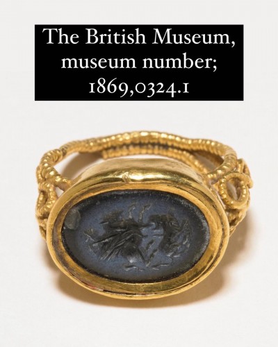  - Ancient Roman gold ring with a nicolo intaglio of a bearded Bacchus as a he