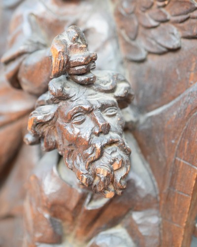 Antiquités - Relief en chêne de Daniel dans la fosse aux lions - Allemagne XVIIe siè