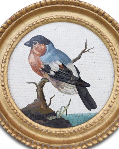 Large framed micromosaic plaque with a bull finch. Rome, circa. 1800. - Objects of Vertu Style 