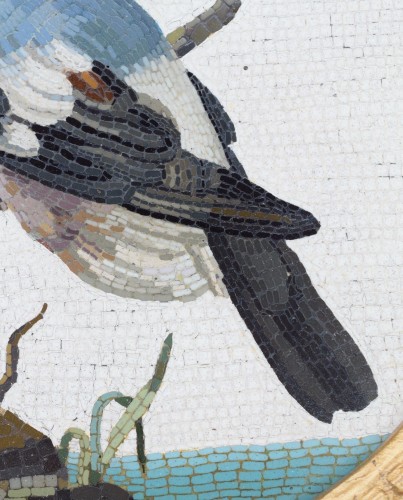  - Grande plaque en micromosaïque encadrée avec un bouvreuil, Rome vers 1800